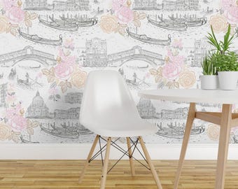 Venice Toile Wallpaper - Toile De Venezia By Helenpdesigns - Toile Custom Printed Removable Self Adhesive Wallpaper Roll by Spoonflower