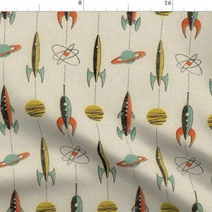 Retro Rocket Fabric - Retro Rockets By Mumbojumbo - Vintage Mid Century Modern Atomic Rocket Cotton Fabric By The Yard With Spoonflower