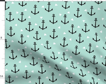 Anchors Fabric - Anchor Mint Nautical Cute Leggings Baby Nursery Edgy Young Modern Kids Trendy Babies Custom Fabric By Charlotte Winter