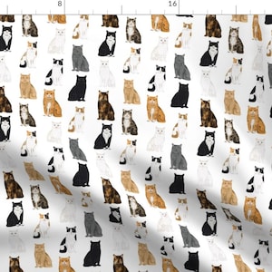 Cat Breed Fabric - Cats Fabric Pattern Cat Breeds By Petfriendly - Cat Breeds White Black Tabby Cotton Fabric By The Yard With Spoonflower