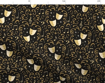 Tragedy and Comedy Fabric - Theater Damask By Robyriker - Theater Greek Drama Masks Stage Actor Cotton Fabric By The Yard With Spoonflower