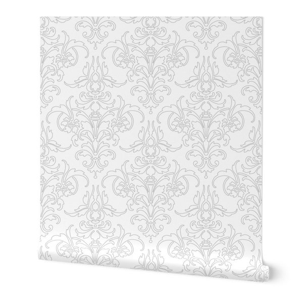 Damask Wallpaper - Mary By Peacoquettedesigns- Fleur De Lis Modern Home Custom Printed Removable Self Adhesive Wallpaper Roll by Spoonflower