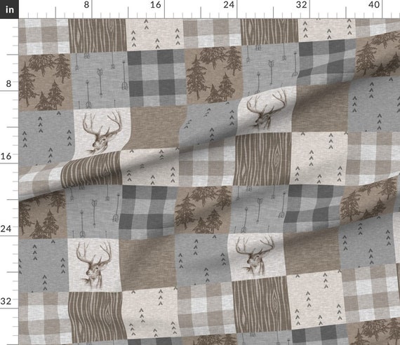 Spoonflower Fabric - Rustic Woods Wholecloth Patchwork Cheater Quilt Deer  Woodland Printed on Petal Signature Cotton Fabric by The Yard - Sewing