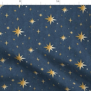 Art Deco Fabric - Quiet Starbursts By Kristinnohe - Navy Blue Gold Diamond Stars Nighttime Sky Cotton Fabric By The Yard With Spoonflower