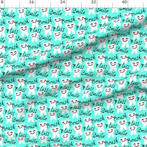 Tooth Fabric - Brush Floss Smile Dental Retro By Franbail- Retro Style Tooth Kawaii Dentist Decor Cotton Fabric By The Yard With Spoonflower image 2