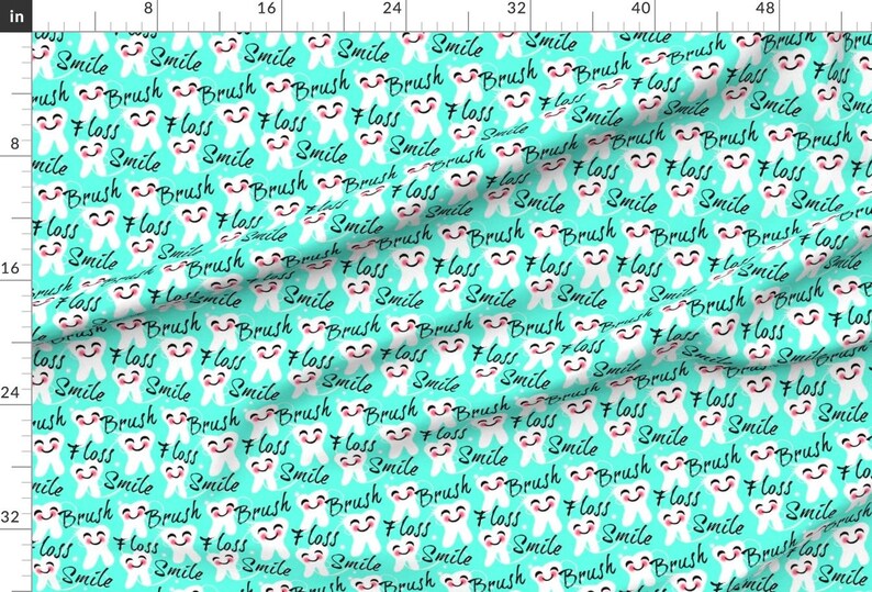 Tooth Fabric - Brush Floss Smile Dental Retro By Franbail- Retro Style Tooth Kawaii Dentist Decor Cotton Fabric By The Yard With Spoonflower image 2
