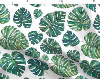 Watercolor Monstera Leaf Fabric - Tropical Leaves By Elena O'Neill Illustration - Banana Leaf Cotton Fabric By The Yard With Spoonflower