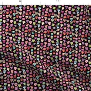 Owls Fabric - Retro Colorful Owls By Littlesmilemakers - Rainbow Kids Bedtime Black Library Owl Cotton Fabric By The Yard With Spoonflower