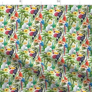 Hawaiin Fabric - Topical Hawaii Watercolor Hibiscus Tucan Parrot Flowers Pineapple By Khaus - Cotton Fabric By The Yard With Spoonflower