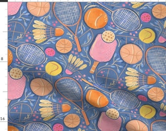Floral Rackets Fabric - Sporty Fusion by saz_design_studio - Multicolor Sports Tennis Ball Court Flowers Fabric by the Yard by Spoonflower