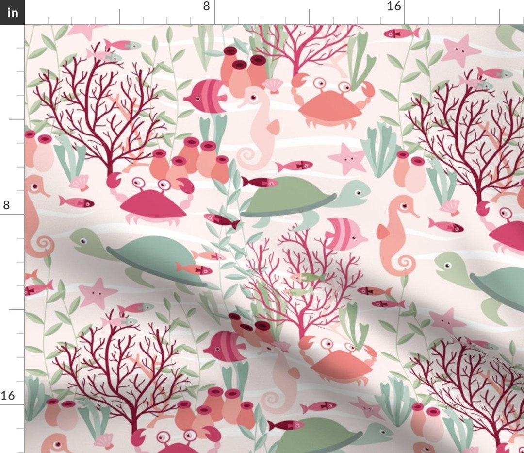 Marine Ocean Pink Nautical Fabric Life in the Reef by Etsy