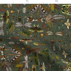 Insects Fabric - Insect Miscellany by wondroustrange - Dark Green Nature Forest Floor Wings Dragonflies Fabric by the Yard by Spoonflower