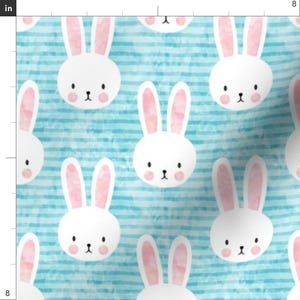 Easter Fabric - Bunny On Light Blue By Littlearrowdesign - Easter Bunny Blue Horizontal Stripe Cotton Fabric By The Yard With Spoonflower image 3