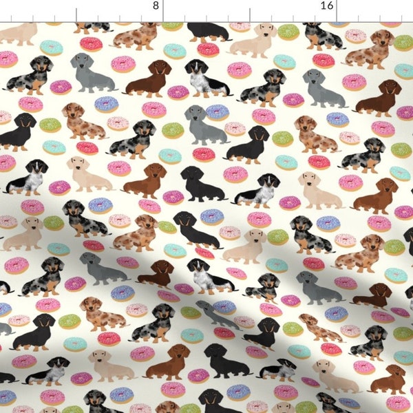 Dachshunds Fabric - Doxie Dachshunds Donuts Cute Dog Fabric Multicolored Puppy By Petfriendly - Cotton Fabric By The Yard With Spoonflower