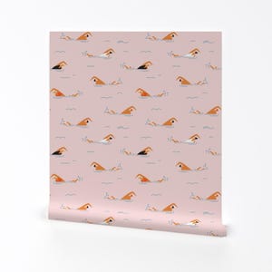 Swim Wallpaper - Swimming Pool In Pink By Tasiania - Swim Sport Pink Custom Printed Removable Self Adhesive Wallpaper Roll by Spoonflower