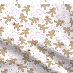 Gingerbread Fabric - Gingerbread Girl Pink Candy Cane By Sylviaoh - Gingerbread Girl Candy Cane Cotton Fabric By The Yard With Spoonflower