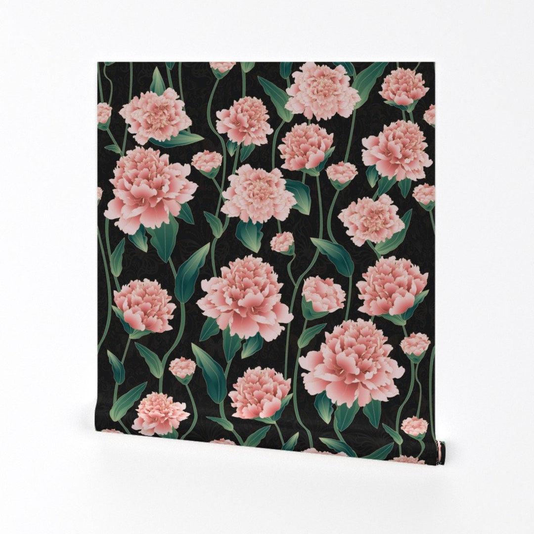 Blush Pink Peony Wallpaper Peonies Art Nouveau by Kociara - Etsy