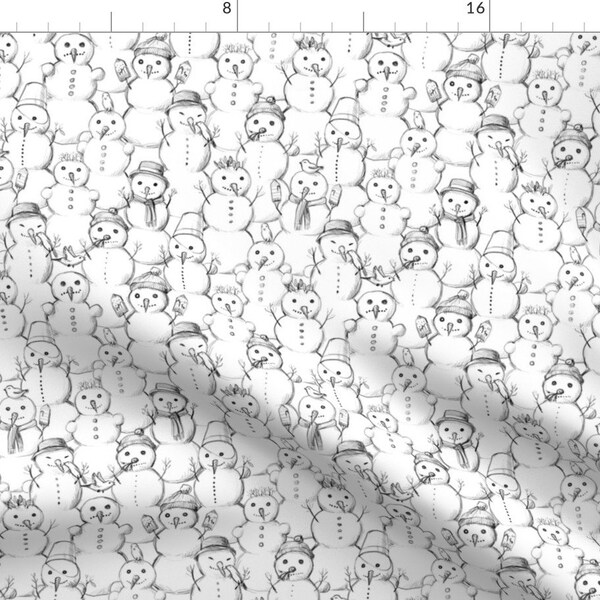 Snowman Fabric - Snowmen On A Snow Day By Simut - Snowman Holiday Christmas Winter Sketch Cotton Fabric By The Yard With Spoonflower