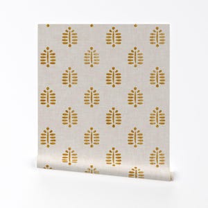 Boho Block Print Wieder ablösbare Tapete zum Abziehen und Aufkleben - Minimal Art - Wand Kunst Wand Dekor - Block Print Farn in Golden von littlepfeildecor