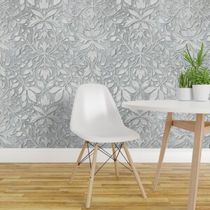 Embossed Nouveau Peel and Stick Wallpaper - Neutral Damask Faix Texture - Removable Wall Decor Art - Plaster Relief Damask by virginiao