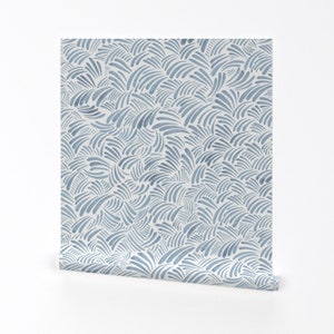 Aquatic Wallpaper - Faded Waves On White By Cat Hayward - Ocean Waves Custom Printed Removable Self Adhesive Wallpaper Roll by Spoonflower