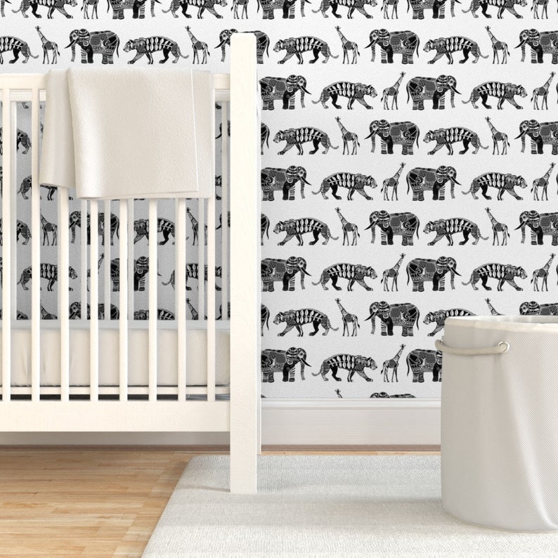  Black  And White  Wallpaper  Zoo  By Scrummy Animal Etsy