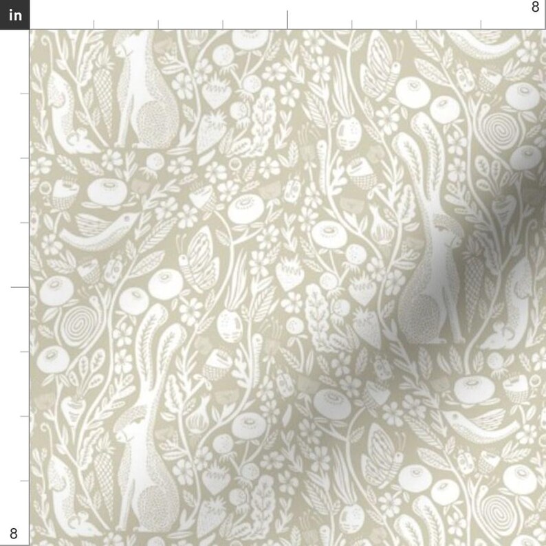 Hare Fabric - Linocut Hare by andrea_lauren - Botanical Print Woodland Linocut Botanical Nature Rabbit Fabric by the Yard by Spoonflower image 3