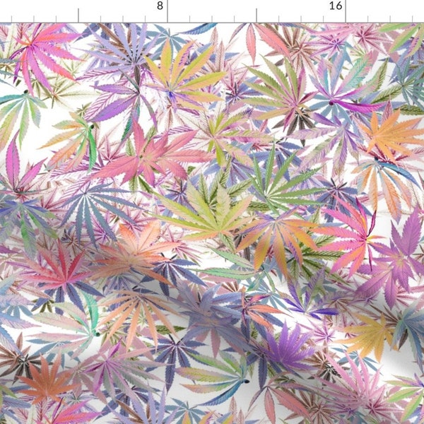 Pastel Cannabis Fabric - Marijuana Leaf Glow By Camomoto - Weed Ganja Colorful Stoner Cannabis Cotton Fabric By The Yard With Spoonflower