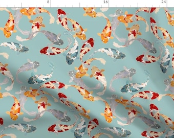 Japanese Koi Fish Fabric - Koi Fish Pond by onesweetorange - Ornamental Carp Orange And Blue Hand Drawn Fabric by the Yard by Spoonflower
