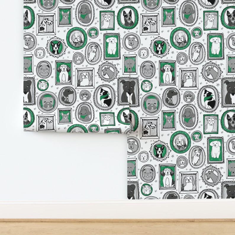 Hondenbehang - Hondenportretten van Andrea Lauren - Groenwitte honden op maat bedrukte verwijderbare zelfklevende behangrol van Spoonflower afbeelding 4