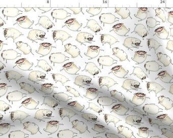 Pug White Puppy Dogs Fabric - Pug Interpretive Dance Dogs White Pug Puppy By Inkpug - Pug Cotton Fabric By The Yard With Spoonflower