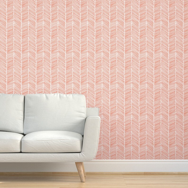 Coral Herringbone Wallpaper Freeform Arrows in Coral by Etsy