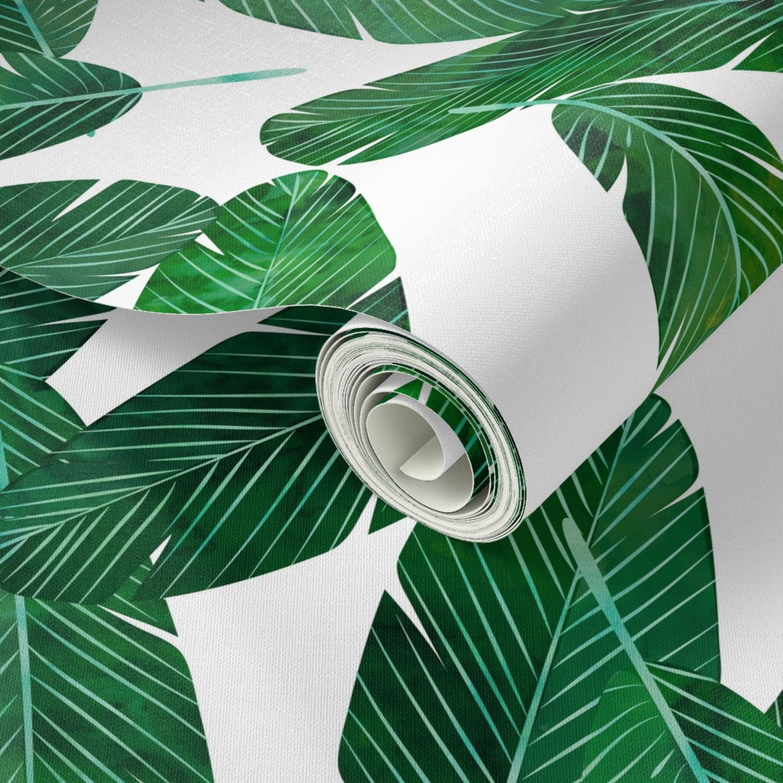 Banana Leaves Wallpaper Banana Leaves on White by - Etsy