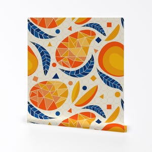 Papel de parede geométrico - Mangas geométricas por Gargipanwar - Rolo de papel de parede autoadesivo removível laranja Geo Blue por Spoonflower
