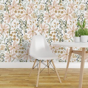 Floral Wallpaper - Daisy Dream-Jumbo By Indybloomdesign - Pink Green Blush Soft Spring Removable Self Adhesive Wallpaper Roll by Spoonflower