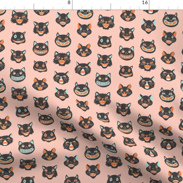 Halloween Fabric - Halloween Cat // Halloween Fabric, Black Cat Fabric - Peach By Andrea Lauren - Cotton Fabric By The Yard With Spoonflower