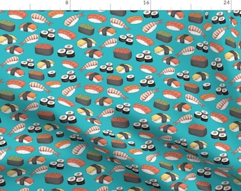 Sushi Rolls Fabric - Sushi Roll Funny Food By Khaus - Sushi Rolls Japanese Food Sashimi Nigiri Cotton Fabric By The Yard With Spoonflower