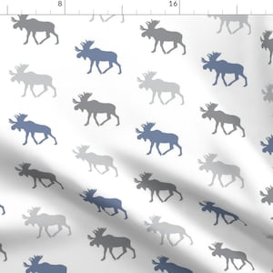Moose Fabric - Multi Moose // Wild Lake By Littlearrowdesign - Woodland Moose Cotton Fabric By The Yard With Spoonflower