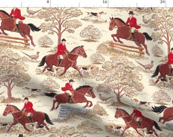 Horses Fabric - Equestrian Countryside Toile by whimsical_brush - Hunting Fox Hunt Toile English Rustic Fabric by the Yard by Spoonflower