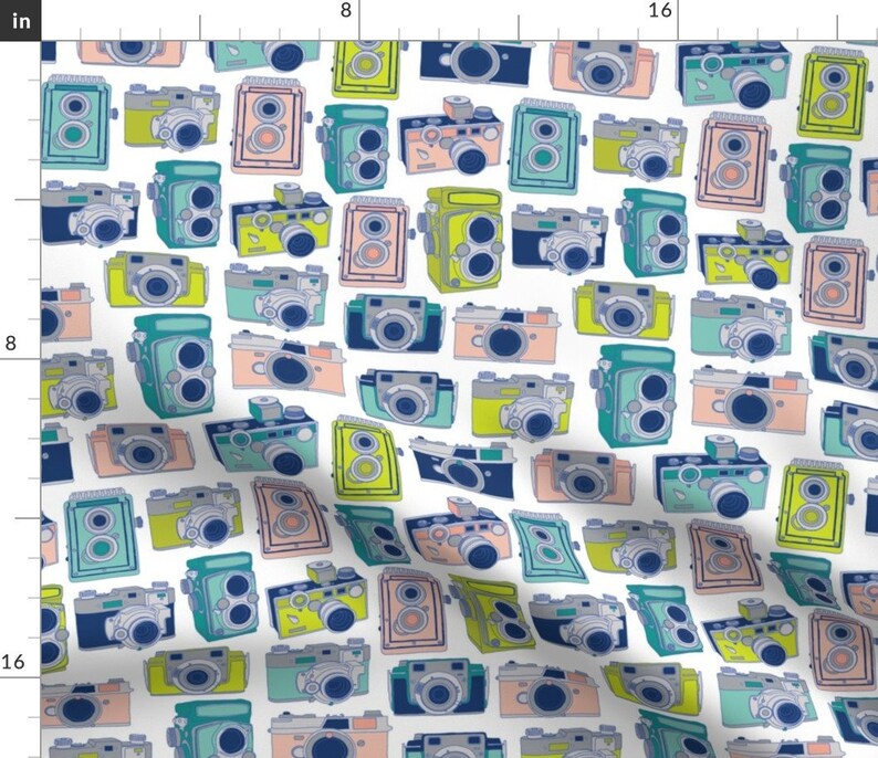 Camera Fabric Vintage Cameras by Andie Hanna Camera Retro Etsy