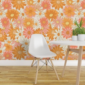 Vintage Daisy Peel and Stick Wallpaper - Pink & Orange Large Scale Flower Power - Removable Wall Decor Art - Jumbo 70s Floral by ashesandivy