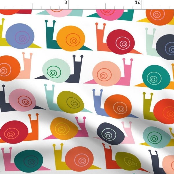 Snails Fabric - Color Happy Snails by katerhees - Bug Insects Rainbow Colorful White Red Orange Green  Fabric by the Yard by Spoonflower