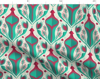 Pitcher Plant Fabric - Carnivorous Plants By Caleb Luke Lin - Vintage Botanical Venus Fly Trap Cotton Fabric By The Yard With Spoonflower