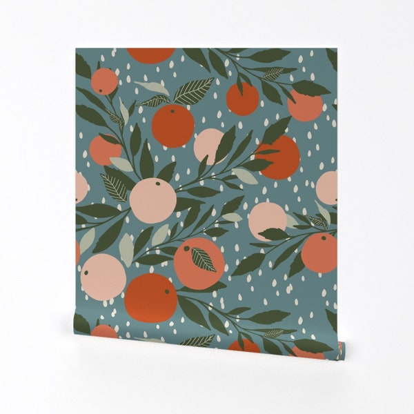 Citrus Fruit Wallpaper - Grapefruit Rain Jumbo By Indybloomdesign - Custom Printed Removable Self Adhesive Wallpaper Roll by Spoonflower