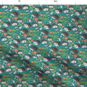 Woodland Hedgehogs Fabric - Hedgehogs And Mice Gathering 4in By Robinpickens - Animal Nursery Cotton Fabric By The Yard With Spoonflower