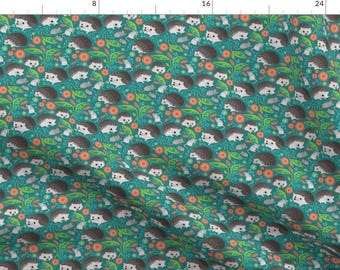 Woodland Hedgehogs Fabric - Hedgehogs And Mice Gathering 4in By Robinpickens - Animal Nursery Cotton Fabric By The Yard With Spoonflower