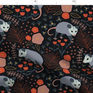 Possum Fabric - Awesome Possum By Allieleigh - Possum Nocturnal Animals Kids Black Red Forest Cotton Fabric By The Yard With Spoonflower