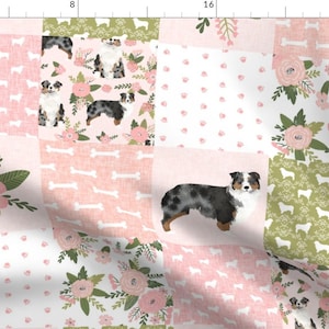 Australian Shepherd Fabric - Australian Shepherd Pet Quilt D Cheater Quilt Floral By Petfriendly- Cotton Fabric By The Yard With Spoonflower