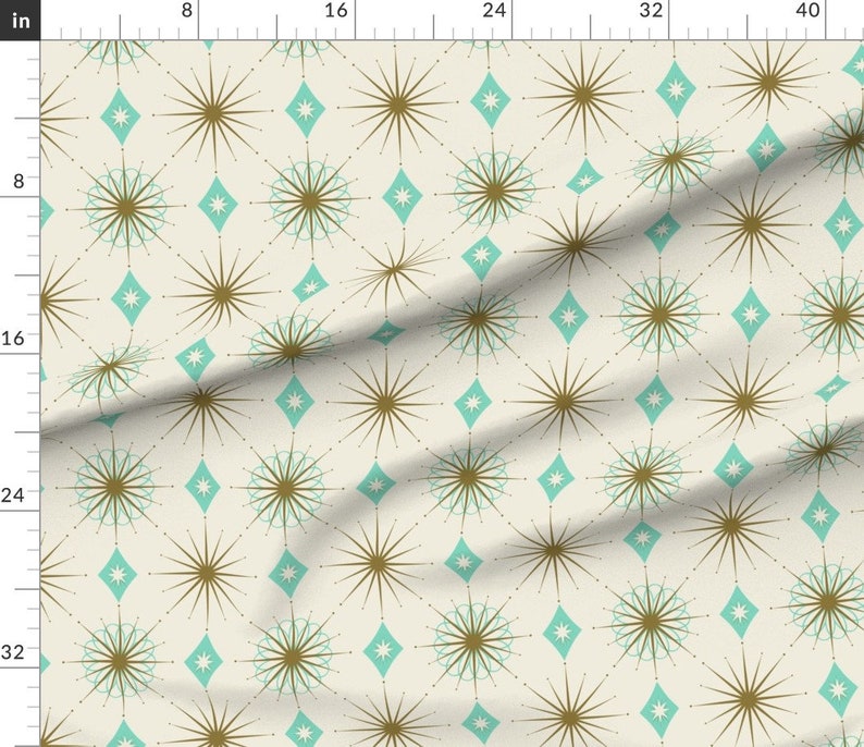 Retro Fabric Starburst Aquarelle by curiouslondon Diamond 1950s Starburst Mid-century Atomic Mcm Fabric by the Yard by Spoonflower image 2