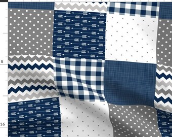 Blue Fabric - Blue Cheater Quilt by longdogcustomdesigns -  Cheater Quilt Gingham Chevron Cottagecore  Fabric by the Yard by Spoonflower